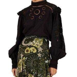 FARM Rio Black Lace Detail Blouse